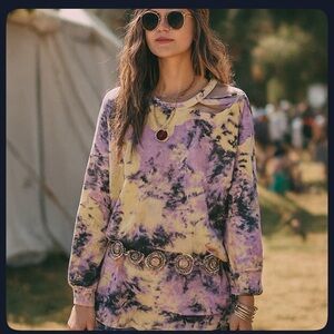 Jolie & Joy Tie-dye relaxed fit plus size sweater sweatshirt cut out shoulder 3X